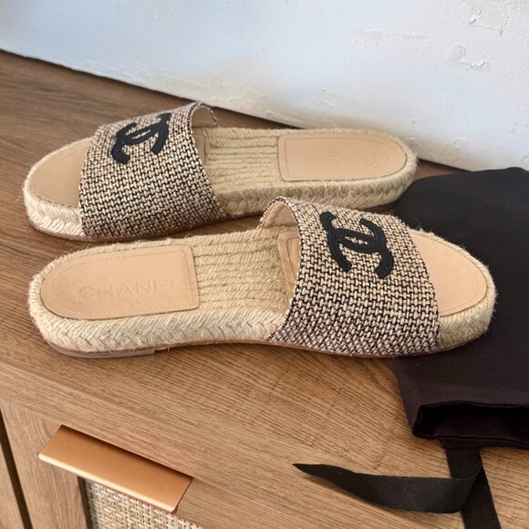 Chanel Women's CC Espadrille Slide Sandals Tweed - Picture 10 of 11